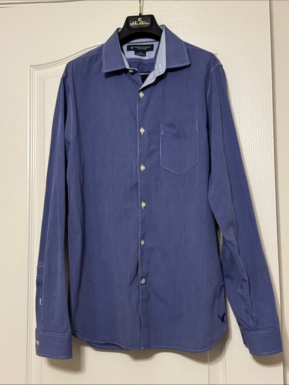 American Eagle Outfitters Men's Button-Down Shirt in Indigo Blue